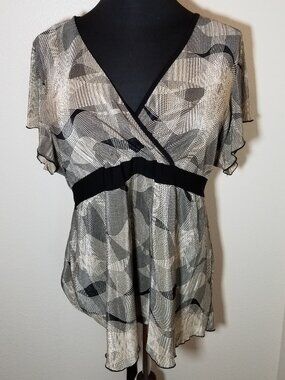 Avenue Womens 26/28 Short Sleeve Faux Wrap Blouse Retro Office Y2K Party Boho